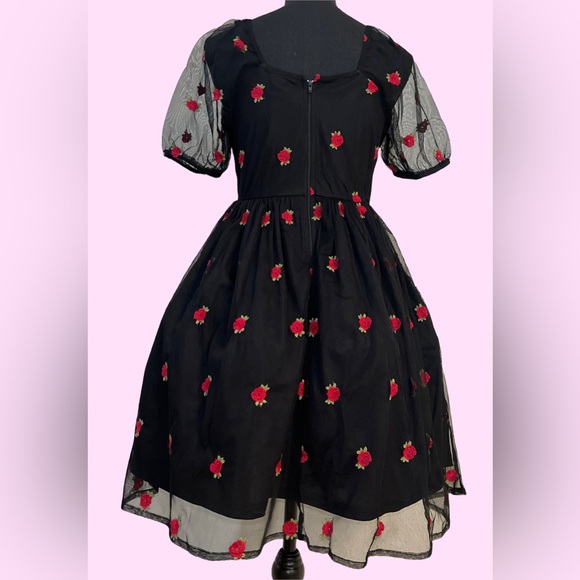 Hot Topic- Cosmic Aura Embroidered Rose Mesh Mini Dress - Picture 2 of 8